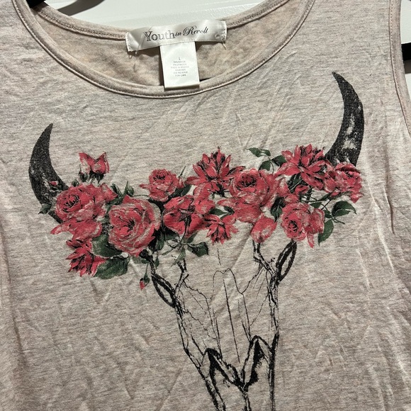 Boho Bull Skull Tank Top Floral Crown Junior Western Graphic Sleeveless Tee Tank - Picture 4 of 6